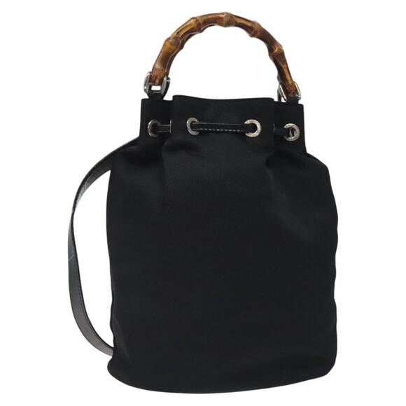 GUCCI Bamboo Hand Bag Nylon Black Silver 003 2854 0060 5 - Picture 1 of 16